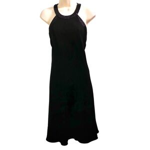 Jones New York Black Beaded Halter Midi Dress Cocktail Formal Women’s size 10‎